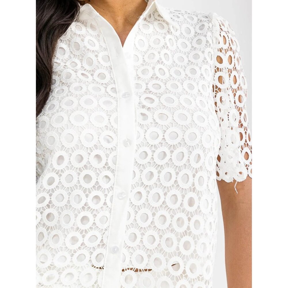 🐚 NWT White Eyelet Crochet 2-Piece Matching Set Resort Outfit L 🐚 - Picture 3 of 13